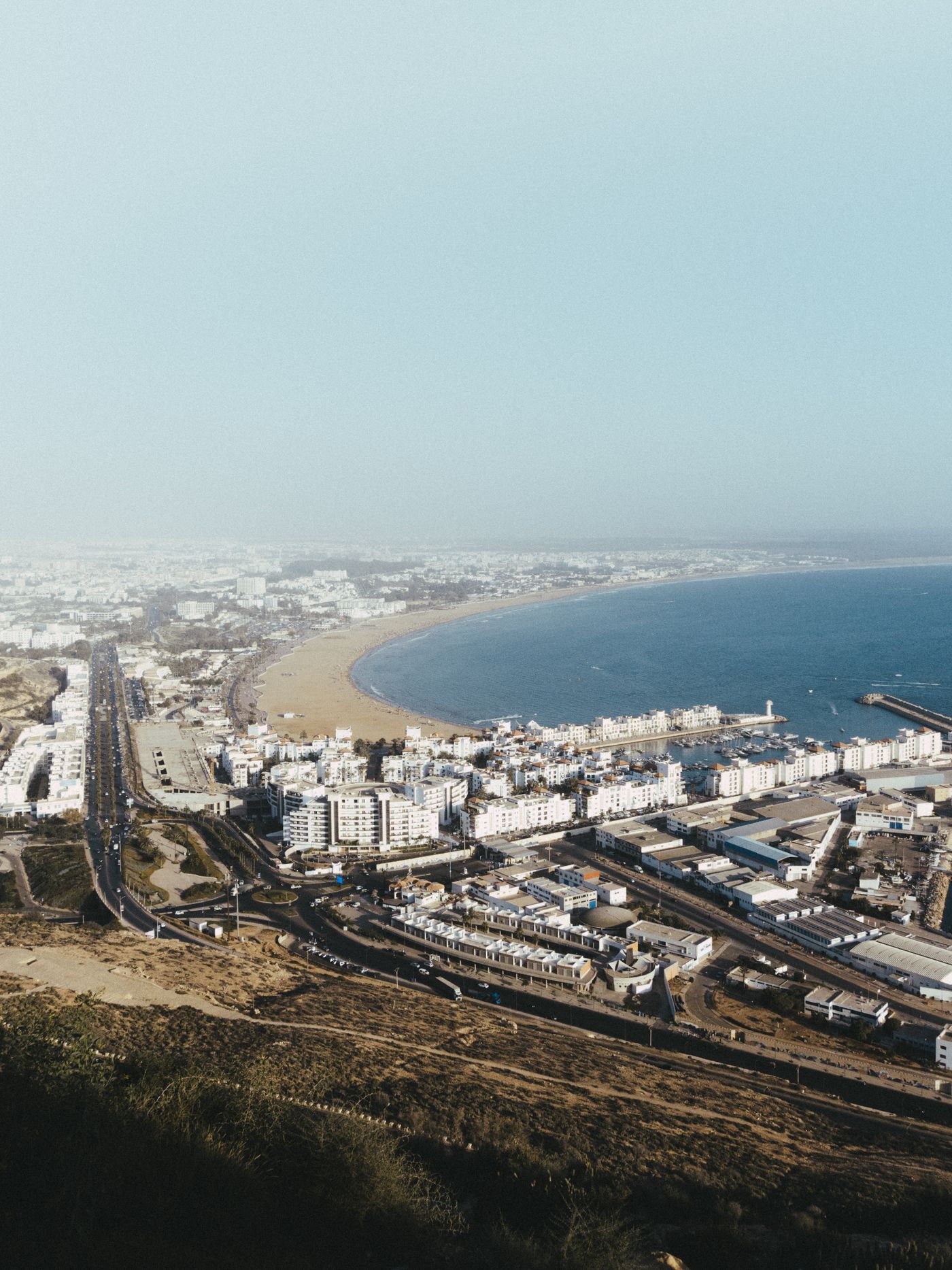Agadir marina and sweeping bay viewed from the hillside