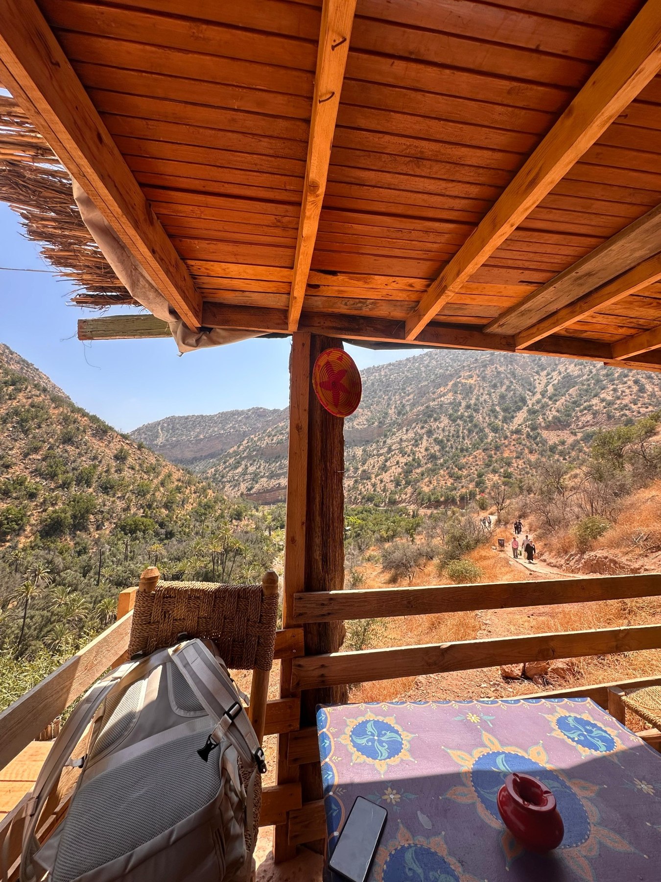 A shaded terrace overlooking the mountains