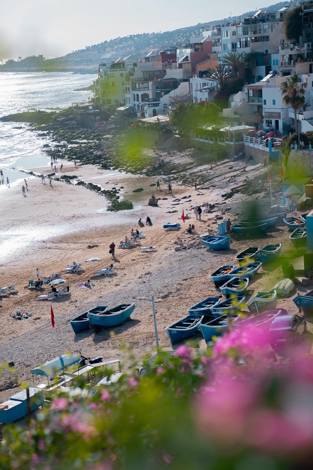 Taghazout fishing boats and homes beside the Atlantic